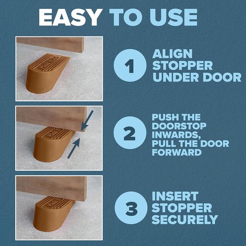 Rubber Door Stopper by Made in USA - Heavy Duty Wedge for Carpet & Tile | 6.5 x 2.75 x 1.9 Inches, Coffee 2PK