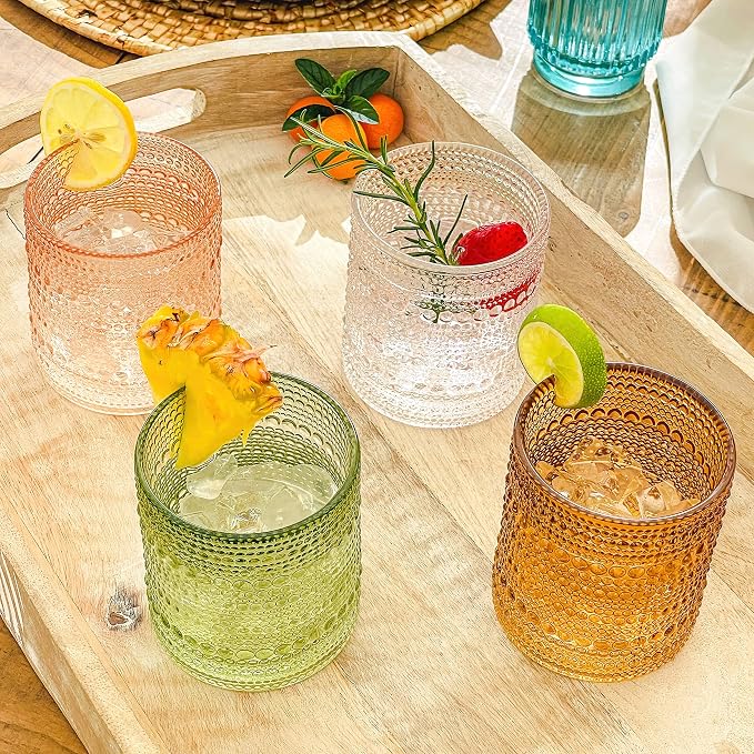 Kate Aspen Sage Green Hobnail Beaded Drinking Glasses Set of 6-10 oz Vintage Glassware, Holiday Entertaining Drinkware, Water & Cocktail Glasses - Great Christmas or Hostess Gift