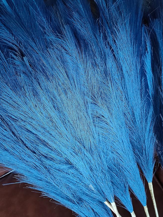 Premium Faux Pampas Grass Decor Tall & Fluffy, No Assembly Needed Long Pampas, Luxury Large Floral, Elegant Feather Flowers for Wedding Decor (Faux Dark Blue, 8pcs 43.3"(110cm))