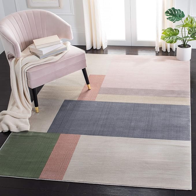 SAFAVIEH Orwell Collection Area Rug - 5'3" Square, Ivory & Charcoal, Mid-Century Modern Abstract Design, Non-Shedding & Easy Care, Ideal for High Traffic Areas in Living Room, Bedroom (ORW300A)