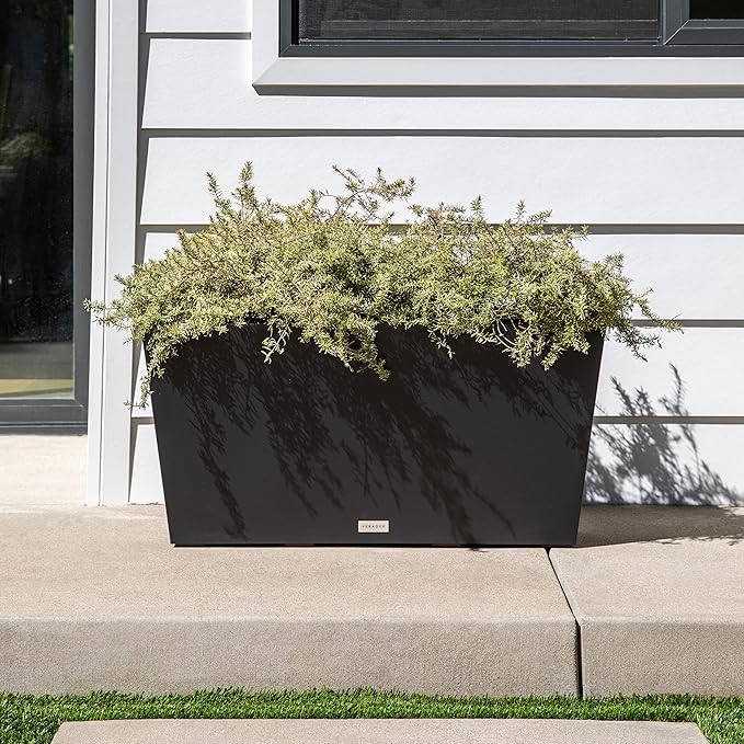 Veradek Pure Series Midori Trough Planter - Large Rectangular Planter for Indoor or Outdoor Deck/Porch | Durable All-Weather Use with Drainage Holes | Modern Decor for Shrubs, Flowers, Small Plants