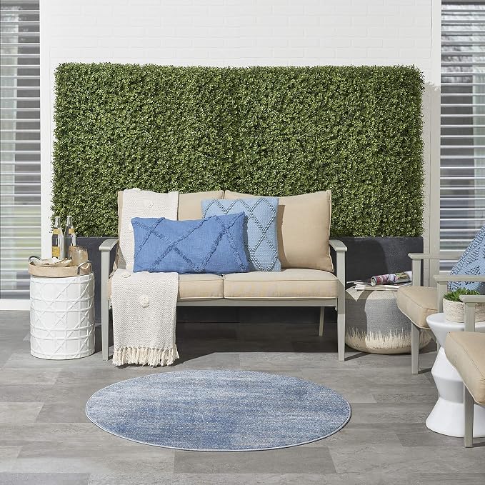 Nourison Home Nourison Essentials Blue Grey 4' x Round Area Rug - Easy Clean, Non Shedding, Bed Room, Living Room, Dining Room, Kitchen (4' x Round)