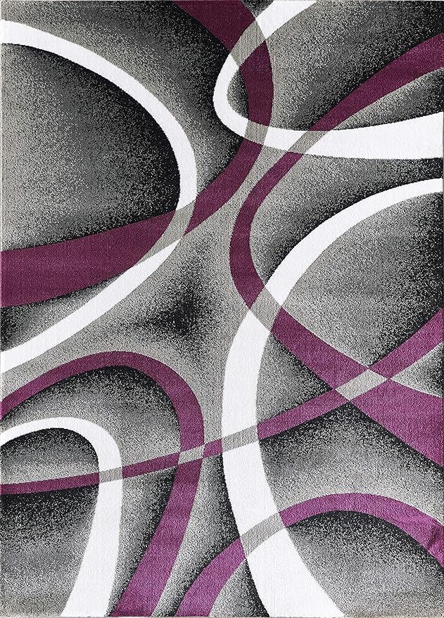 GLORY RUGS Modern Area Rug 8x10 Grey Swirls Carpet Bedroom Living Room Contemporary Dining Accent Sevilla Collection 4816A (Purple)
