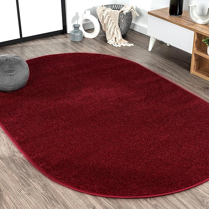 JONATHAN Y Haze Solid Low-Pile Dark Red 6x9 Oval Indoor Area Rug, Coastal,Bohemian,Minimalist,Classic, Easy-Cleaning for Living Room,Bedroom,Kitchen,Pet Friendly,Non-Shedding (SEU100Q-6OV)