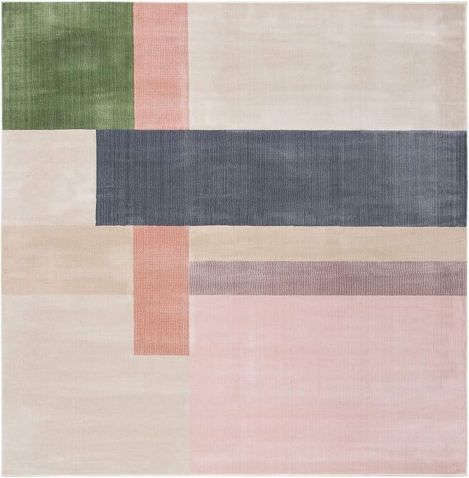 SAFAVIEH Orwell Collection Area Rug - 5'3" Square, Ivory & Charcoal, Mid-Century Modern Abstract Design, Non-Shedding & Easy Care, Ideal for High Traffic Areas in Living Room, Bedroom (ORW300A)