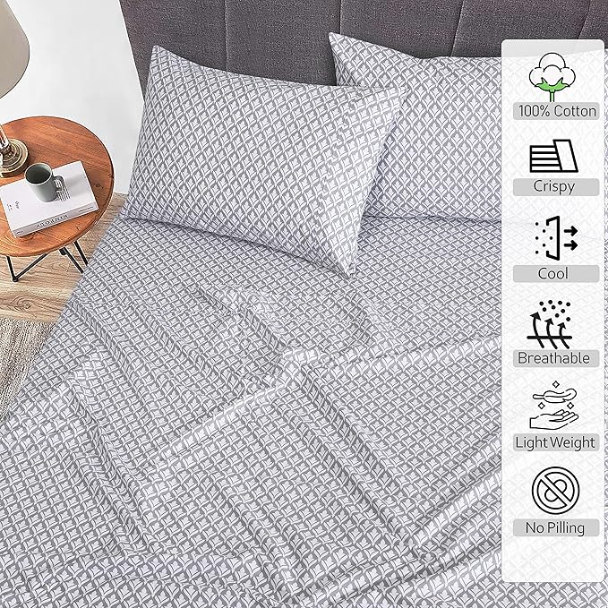 RUVANTI 100% Cotton California King Sheet Sets, 4 Pieces, Soft & Breathable Percale Weave Bedding, Deep Pocket 14", Hotel Standard, Crisp Feel & Durable Perfect Floral Sheets, Idiomatic Expression