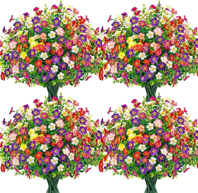 Der Rose 24 Bundles Artificial Flowers for Outdoor Fake Flowers Plants for Home Garden Porch Farmhouse Decor