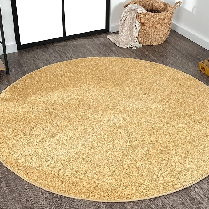 JONATHAN Y Haze Solid Low-Pile Mustard 8' Round Indoor Area Rug, Coastal,Bohemian,Minimalist,Classic, Easy-Cleaning for Living Room,Bedroom,Kitchen,Pet Friendly,Non-Shedding (SEU100B-8R)
