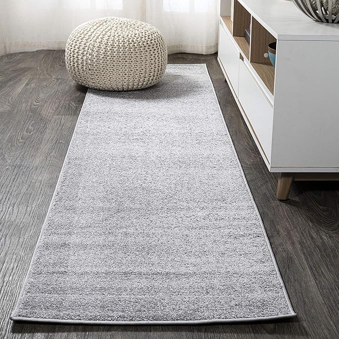 JONATHAN Y Haze Solid Low-Pile Light Gray Runner Rug 2x12, Coastal,Bohemian,Minimalist,Classic, Easy-Cleaning for Living Room,Bedroom,Kitchen,Pet Friendly,Non-Shedding (SEU100K-212)
