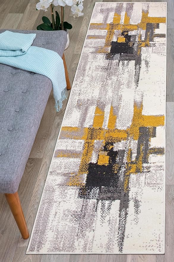 Rugshop Gold Modern Abstract Runner Rug — Non-Shedding for Hallway, Corridor and Entryway 2' x 7'