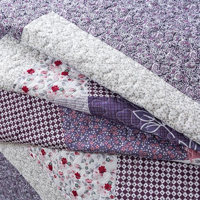 HoneiLife Quilt Sets Twin Size - 100% Microfiber Quilt Set, 2-Piece Lightweight Bedspreads Reversible Coverlets Rustic Bed Cover Twin Quilt Bedding Set All Season Quilts-Purple