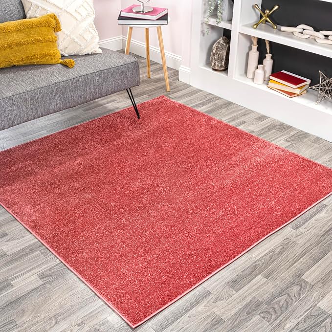 JONATHAN Y Haze Solid Low-Pile Red 9x9 Square Indoor Area Rug, Coastal,Bohemian,Minimalist,Classic, Easy-Cleaning for Living Room,Bedroom,Kitchen,Pet Friendly,Non-Shedding (SEU100E-9SQ)