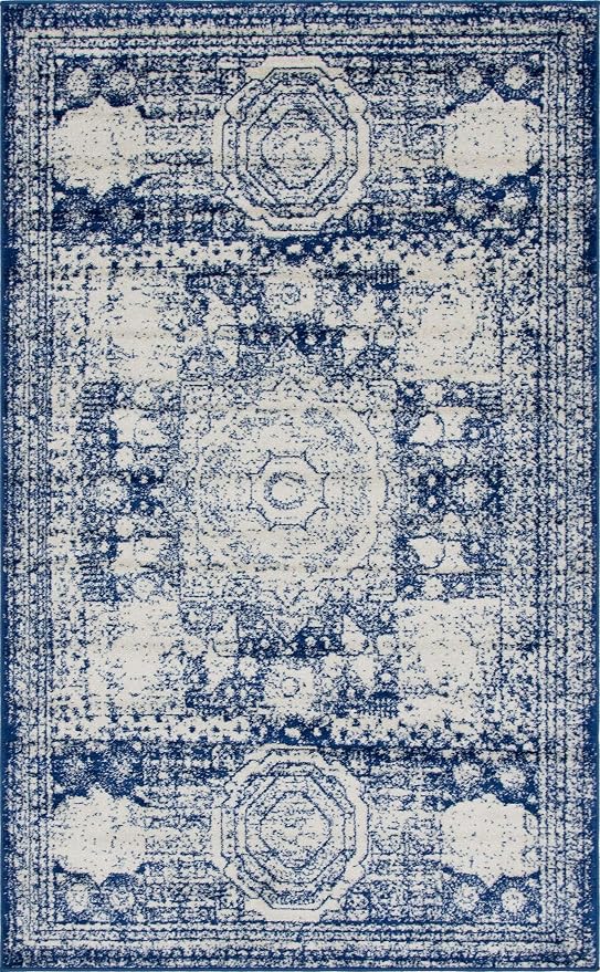 Unique Loom Bromley Collection Area Rug - Wells (5' 1" x 8' Rectangle Ivory and Blue/Ivory)