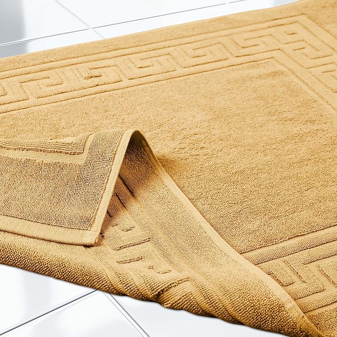 Superior Heavyweight Cotton Bath Mats, Bath Rugs For Bathroom Accessories, Washable Rug For Shower, Bath, Toilet, Modern Decor, No Backing, Luxury Hotel And Spa Quality, Set of 2, 22" x 35", Gold