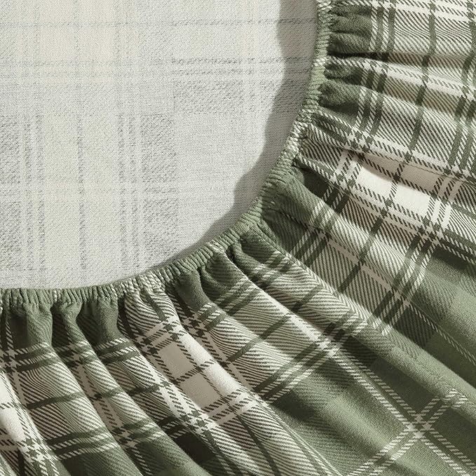 Eddie Bauer - Twin Bed Sheets, Cotton Flannel Bedding Set with Matching Pillowcase, Brushed for Extra Softness, Deep Pocket, Oeko-Tex Certified (Heartland Plaid Green)