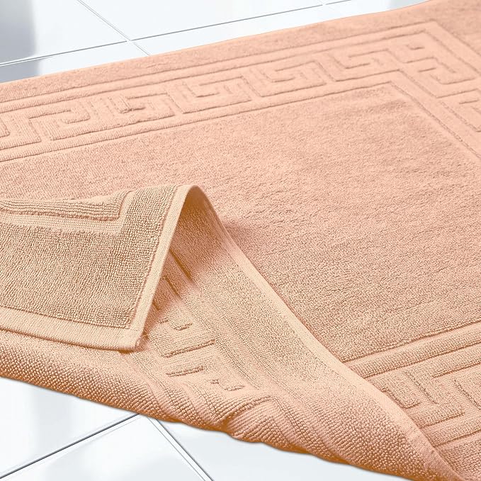 Superior Heavyweight Cotton Bath Mats, Bath Rugs For Bathroom Accessories, Washable Rug For Shower, Bath, Toilet, Modern Decor, No Backing, Luxury Hotel And Spa Quality, Set of 2, 22" x 35", Peach