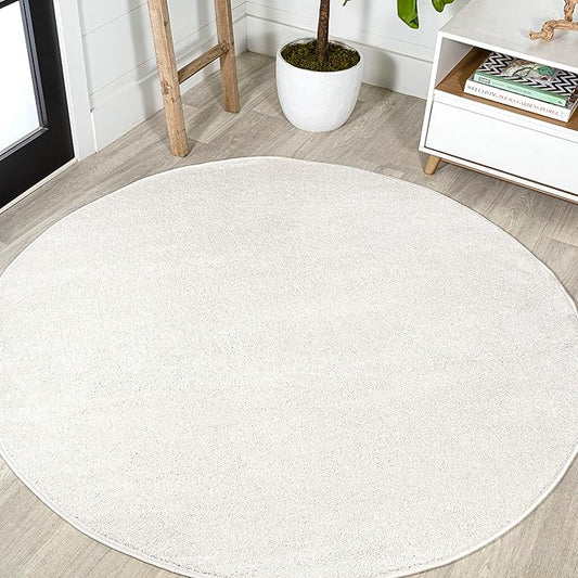 JONATHAN Y Haze Solid Low-Pile Cream 6' Round Indoor Area Rug, Coastal,Bohemian,Minimalist,Classic, Easy-Cleaning for Living Room,Bedroom,Kitchen,Pet Friendly,Non-Shedding (SEU100T-6R)