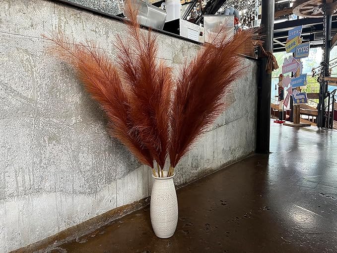 Premium Faux Pampas Grass Decor Tall & Fluffy, No Assembly Needed Long Pampas, Luxury Large Floral, Elegant Feather Flowers for Wedding Decorations (Faux Burnt Orange, 8pcs 43.3"(110cm))