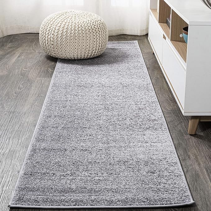 JONATHAN Y Haze Solid Low-Pile Gray Runner Rug 2x8, Coastal,Bohemian,Minimalist,Classic, Easy-Cleaning for Living Room,Bedroom,Kitchen,Pet Friendly,Non-Shedding (SEU100A-28)