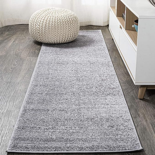 JONATHAN Y Haze Solid Low-Pile Gray Runner Rug 2x8, Coastal,Bohemian,Minimalist,Classic, Easy-Cleaning for Living Room,Bedroom,Kitchen,Pet Friendly,Non-Shedding (SEU100A-28)