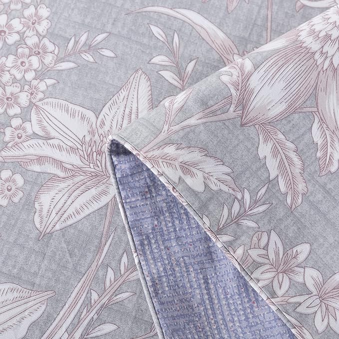 FADFAY Duvet Cover Set Twin Shabby Pink and Grey Floral Quilt Cover Vintage Sunflower Bedding Elegant Summer Bedding 100% Cotton Soft Comforter Cover with Hidden Zipper Closure 3Pcs, Twin Size