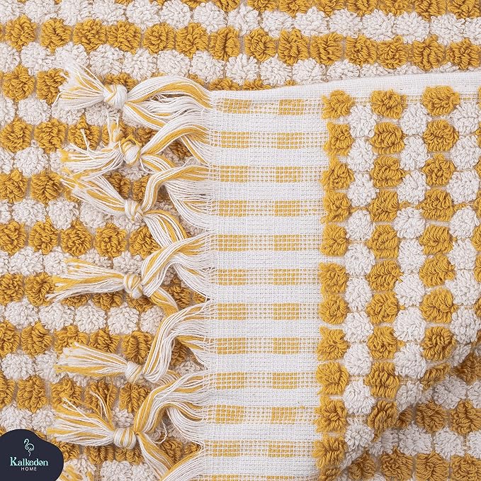 Organic Turkish Cotton Hand Towels for Bathroom | Oversized - 17 x 35 Inches | Large Soft Plush Fluffy Highly Absorbent Towels for Kitchen, Hand and Face (Mustard, Hand Towel)