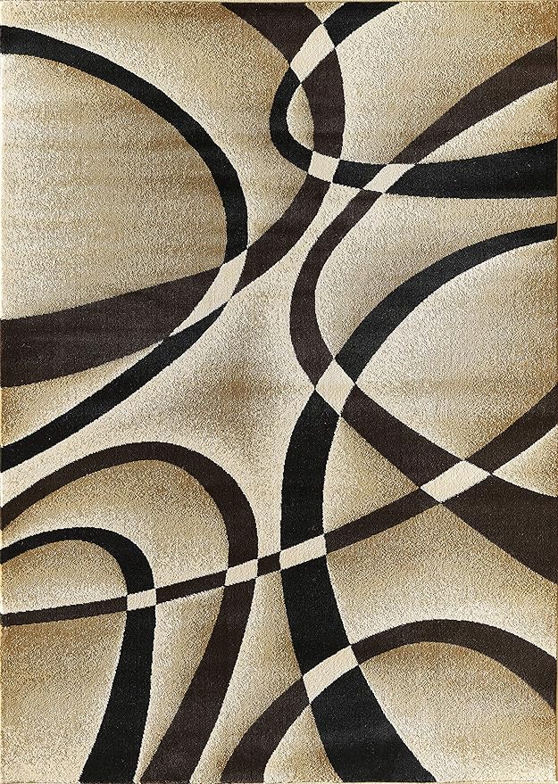 GLORY RUGS Modern Area Rug 4x6 Beige Swirls Carpet Bedroom Living Room Contemporary Dining Accent Sevilla Collection 4816A (Brown)