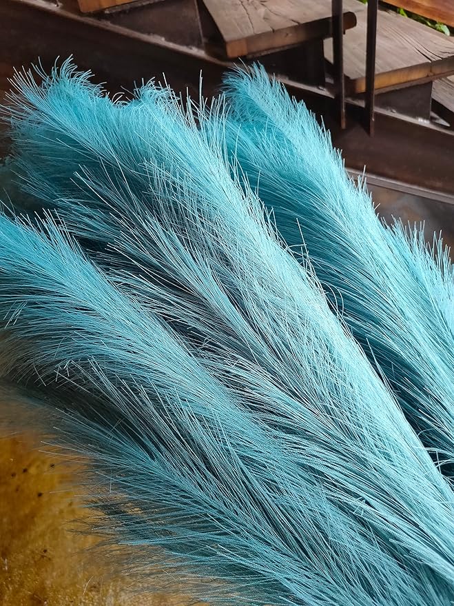 Premium Faux Pampas Grass Decor Tall & Fluffy, No Assembly Needed Long Pampas, Luxury Large Floral, Elegant Feather Flowers for Wedding Decorations(Faux Teal, 8pcs 43.3"(110cm))