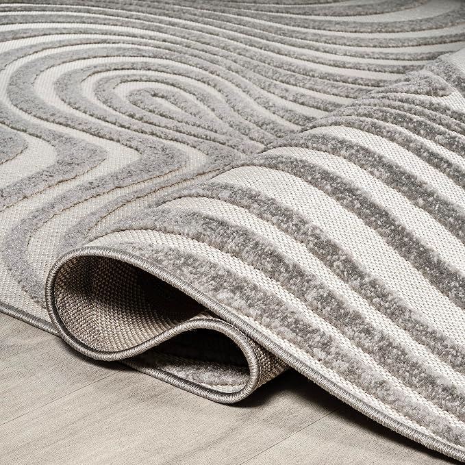 JONATHAN Y Maribo High-Low Abstract Striped Gray/Ivory 10x13 Indoor/Outdoor Area Rug, Pet Friendly, Non-Shedding, Stain Resistant, Easy-Cleaning for Backyard, Patio, Porch (SCN103B-13)