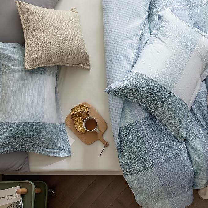 Bedsure Twin/Twin XL Duvet Cover Kids - Gingham Reversible Buffalo Plaid Duvet Cover Set with Zipper Closure, 2 Pieces Blue Bedding Set with 8 Corner Ties and 1 Pillow Sham 20"x26"