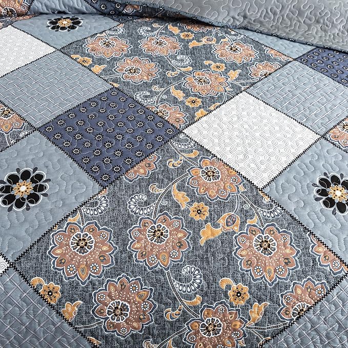 HoneiLife Queen Quilt Bedding Set - 3 Piece Microfiber Quilt Sets Reversible Bedspreads Rustic Coverlets for Queen Beds