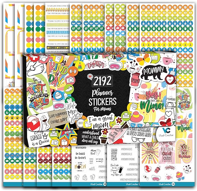 Vladi Creative Busy Mom Planner Stickers - 2190+ pcs, 18 Sheets, Decorative & Productivity-Boosting Colorful Stickers for Journals, Calendars, Scrapbooking, Time Management, & DIY Planner Decoration