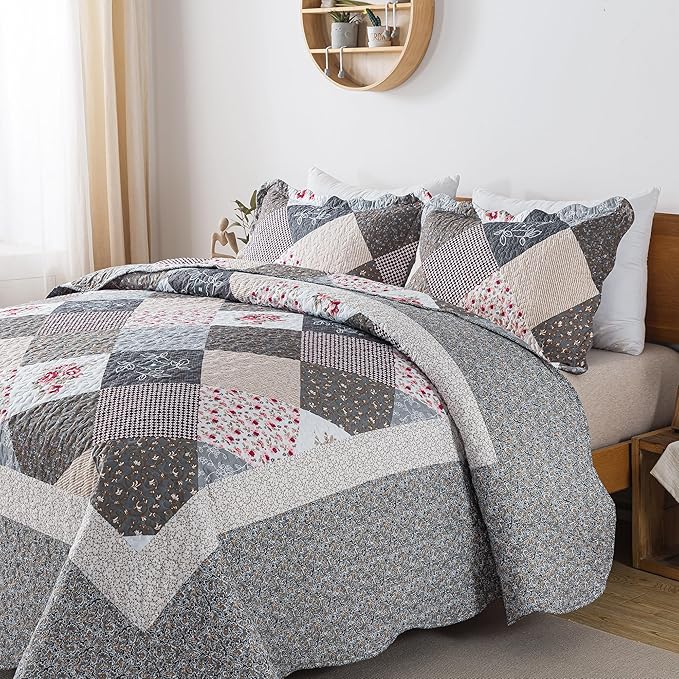 HoneiLife Twin Quilt Bedding Set - Lightweight Bedspreads,2-Piece Microfiber Quilt Sets Reversible Coverlets Retro Bed Cover Quilt Twin Size All Season Quilts-Grey