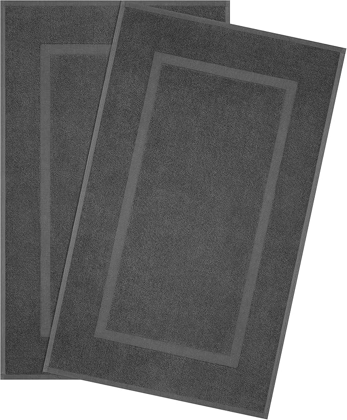 Cotton Paradise 100% Cotton Turkish Bathmat Set, Soft Absorbent Quick Dry, 2 Piece 20x34 Bathmat Floor Set, Dark Gray