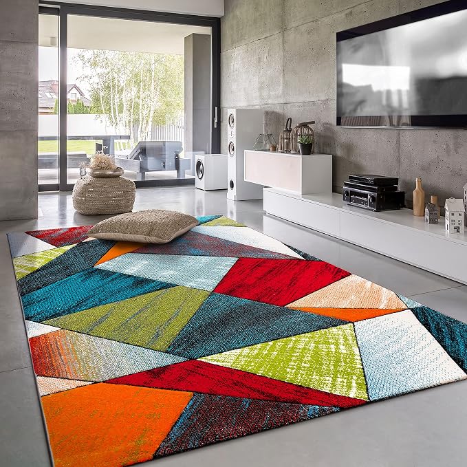 Paco Home Colorful Area Rug with Geometric Shapes in Multicolor, Size: 6'7" x 9'6"