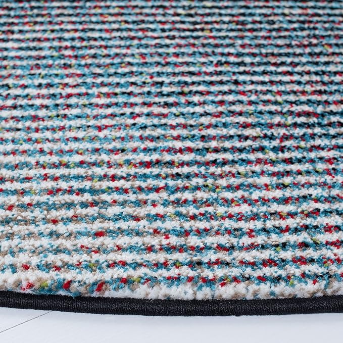 SAFAVIEH Hollywood Collection Area Rug - 5'3" Round, Beige & Blue, Mid-Century Modern Design, Non-Shedding & Easy Care, Ideal for High Traffic Areas in Living Room, Bedroom (HLW715B)
