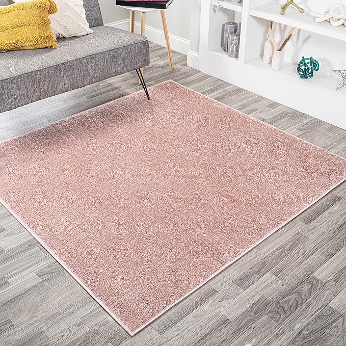 JONATHAN Y Haze Solid Low-Pile Pink 5x5 Square Indoor Area Rug, Coastal,Bohemian,Minimalist,Classic, Easy-Cleaning for Living Room,Bedroom,Kitchen,Pet Friendly,Non-Shedding (SEU100P-5SQ)