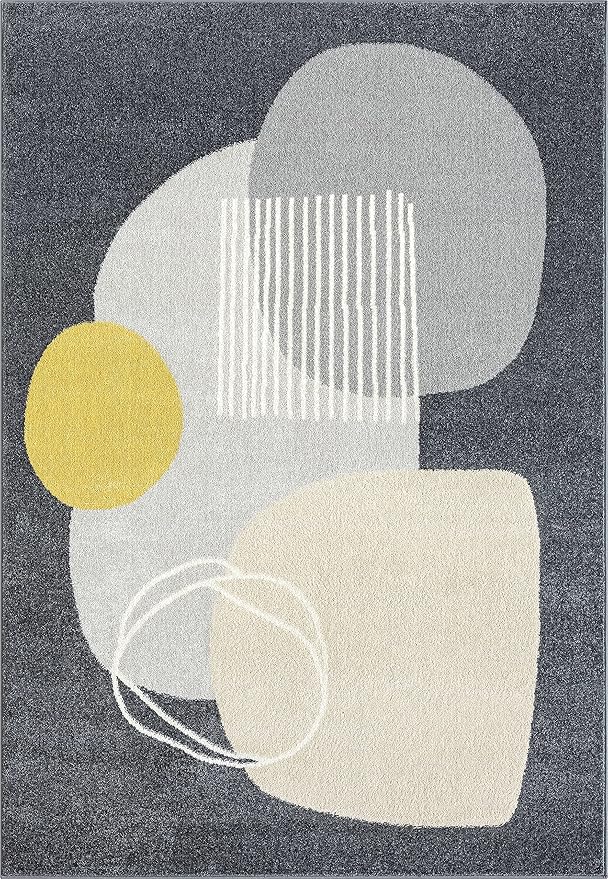 Abani Deco Collection Area Rug - Grey Minimalist Design -5'3" x 7'6"(5'x8') - Easy to Clean - Durable for Kids and Pets - Non-Shedding - Medium Pile - Soft Feel - for Living Room, Bedroom & Office