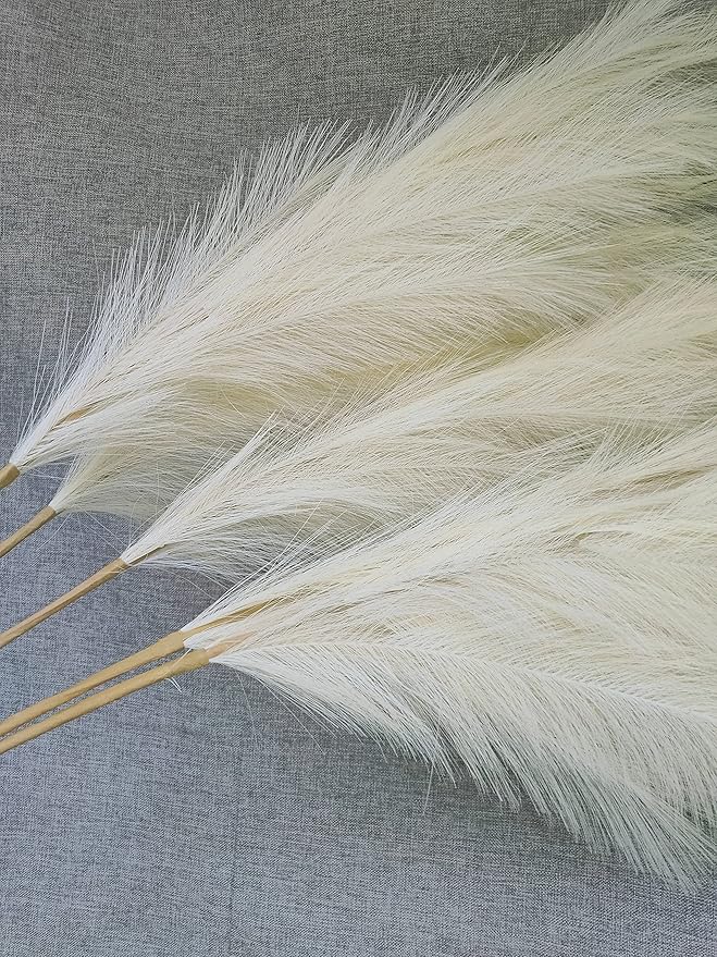 No Assembly Needed Luxury Faux Pampas Grass, Fluffy 8 pcs 43.3" 18-Branch Tall Artificial Pampas for Floor Vase, One-Piece Stems with Silk-Feel Blooms(Faux Beige, 8pcs 43.3"(110cm))