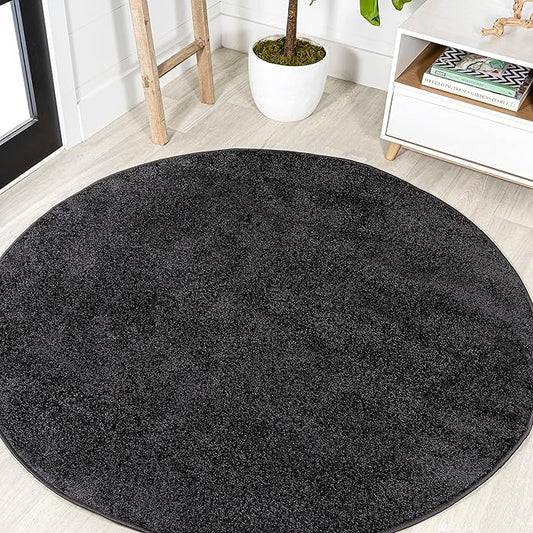 JONATHAN Y Haze Solid Low-Pile Black 5' Round Indoor Area Rug, Coastal,Bohemian,Minimalist,Classic, Easy-Cleaning for Living Room,Bedroom,Kitchen,Pet Friendly,Non-Shedding (SEU100I-5R)