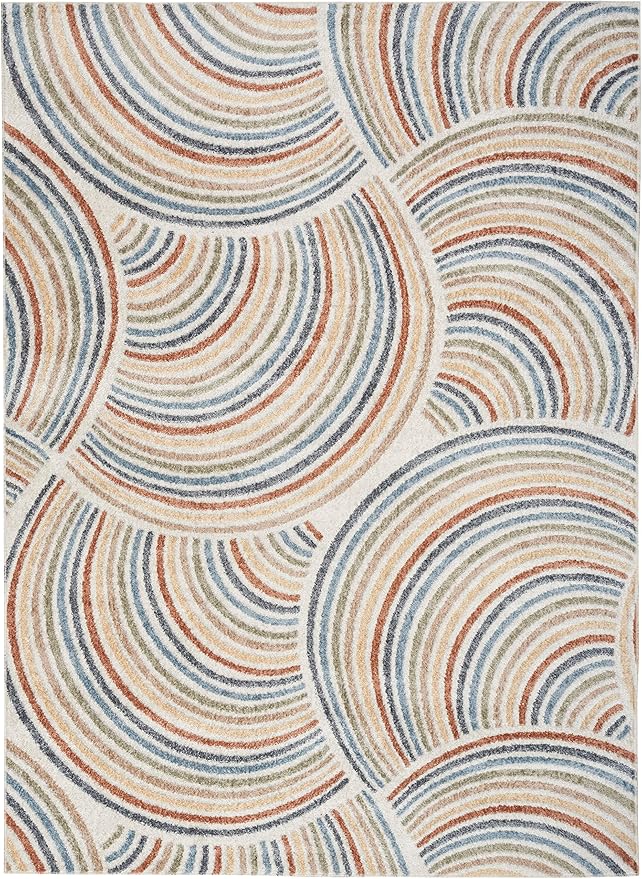 Nourison Astra Machine Washable Mid-Century Modern Ivory/Multi 5'3" x 7' Area Rug, Easy -Cleaning, Non Shedding, Bed Room, Living Room, Dining Room, Kitchen (5x7)