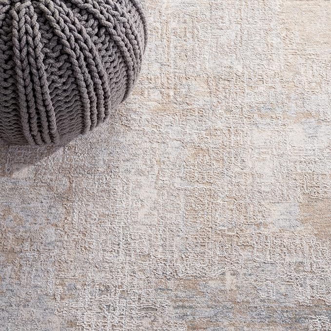 SAFAVIEH Marmara Collection Area Rug - 6'7" Square, Grey & Beige Blue, Modern Design, Non-Shedding & Easy Care, Ideal for High Traffic Areas in Living Room, Bedroom (MRM314F)