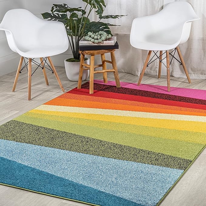 JONATHAN Y Prism Geometric Striped Indoor Area Rug 3x5, Orange/Green/Blue, Modern, Coastal, Easy-Cleaning for Living Room, Bedroom, Kitchen, Pet Friendly, Non-Shedding (DZC101A-3)