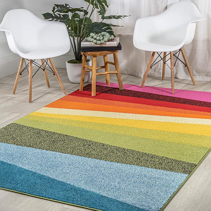 JONATHAN Y Prism Geometric Striped Indoor Area Rug 5x8, Orange/Green/Blue, Modern, Coastal, Easy-Cleaning for Living Room, Bedroom, Kitchen, Pet Friendly, Non-Shedding (DZC101A-5)