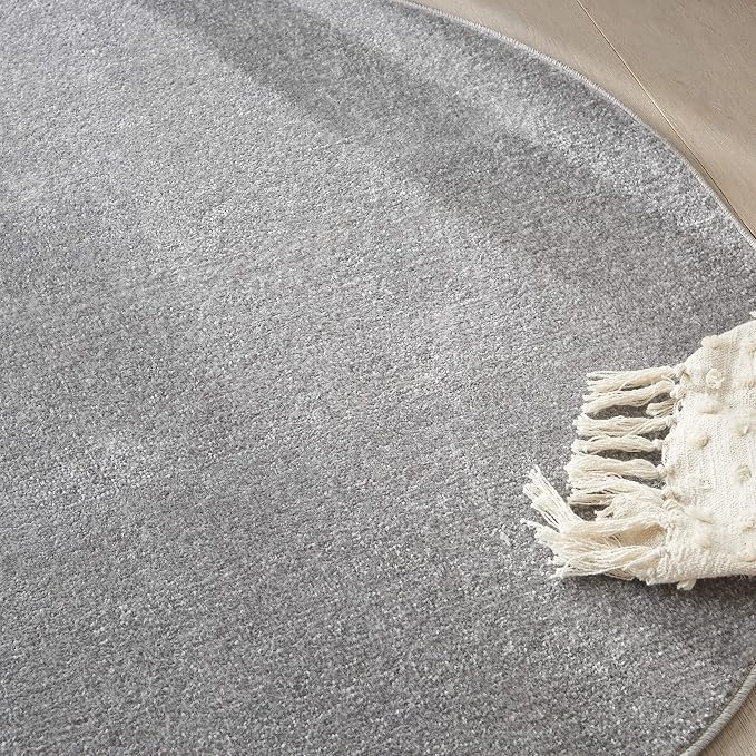 Nourison Home Nourison Essentials Silver Grey 4' x Round Area Rug - Easy Clean, Non Shedding, Bed Room, Living Room, Dining Room, Kitchen (4' x Round)