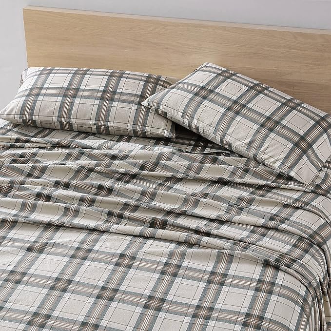 Eddie Bauer - Twin Sheets, Cotton Flannel Bedding Set, Brushed For Extra Softness, Cozy Home Decor (Edgewood Plaid, Twin)