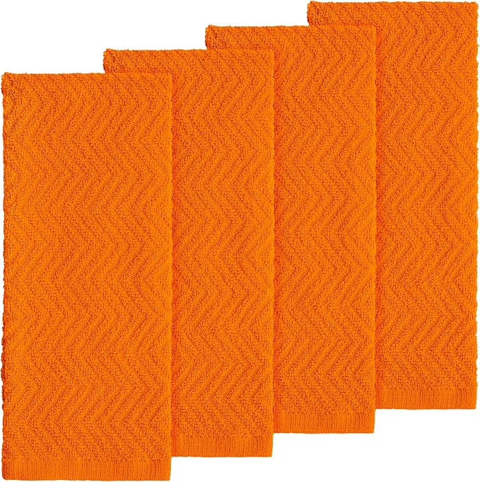 DecorRack 4 Pack Kitchen Towels, 100% Cotton Dish Towels, 15 x 25 Inch Absorbent Kitchen Towels for Drying Dishes, Hand Towels, Kitchen Cleaning Cloths, Orange (Set of 4)