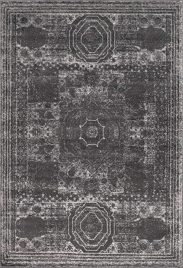 Unique Loom Bromley Collection Area Rug - Wells (7' 1" x 10' Rectangle, Dark Gray/ Gray)