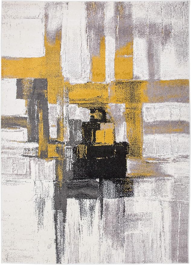 Rugshop Gold Modern Abstract Area Rug — Non-Shedding for Bedroom, Home Office and Entryway 3' x 5'