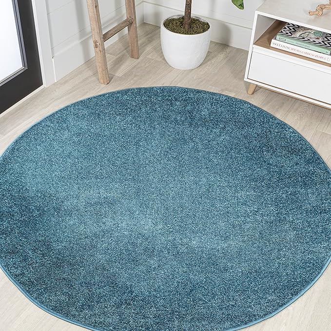JONATHAN Y Haze Solid Low-Pile Turquoise 8' Round Indoor Area Rug, Coastal,Bohemian,Minimalist,Classic, Easy-Cleaning for Living Room,Bedroom,Kitchen,Pet Friendly,Non-Shedding (SEU100H-8R)